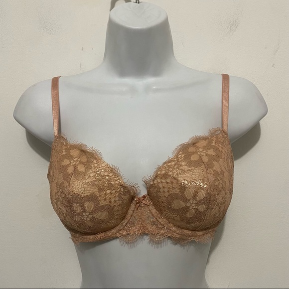 Victoria Secret Dream Angels Lined Demi Lace Beige Bra Size 32D - Picture 1 of 11